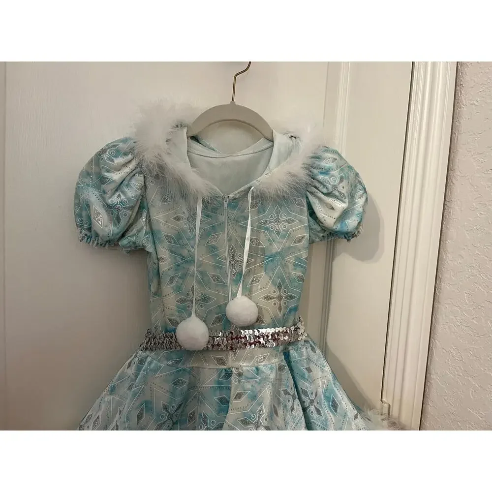 Girls Ice Princess Snow Queen Winter Recital Costume Faux Fur Cape Dress Set Lg